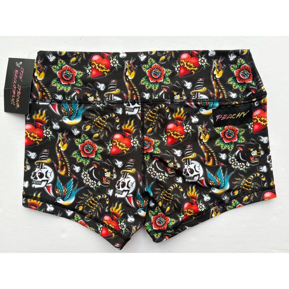 Peachy Athletic NWT “Tatted & Torn” Y2K Biker Workout Booty Shorts Size Medium - Picture 5 of 9